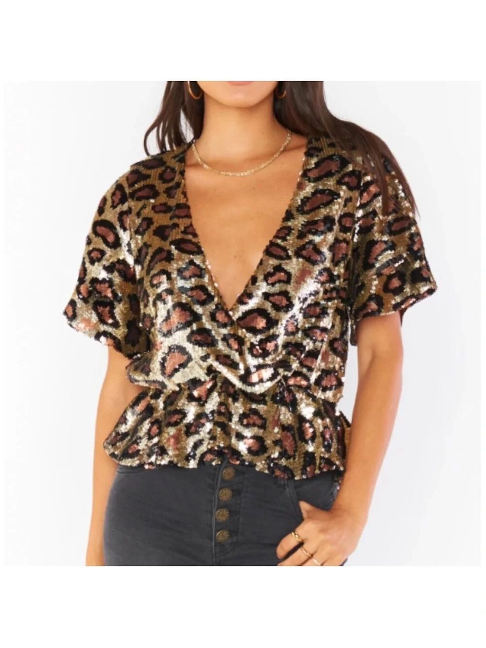 NWOT Show Me Your Mumu Eve Sequin Party Peplum Top Animal Print Leopard Size XXL